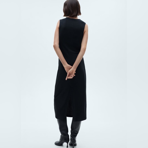 Mango Black midi dress with draped detail - Picture 3 of 4